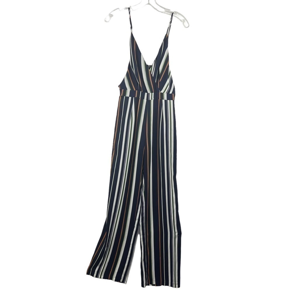 New-shop17 Vertical Striped Tie Back, Wide Leg, Strappy Jump Suit SM